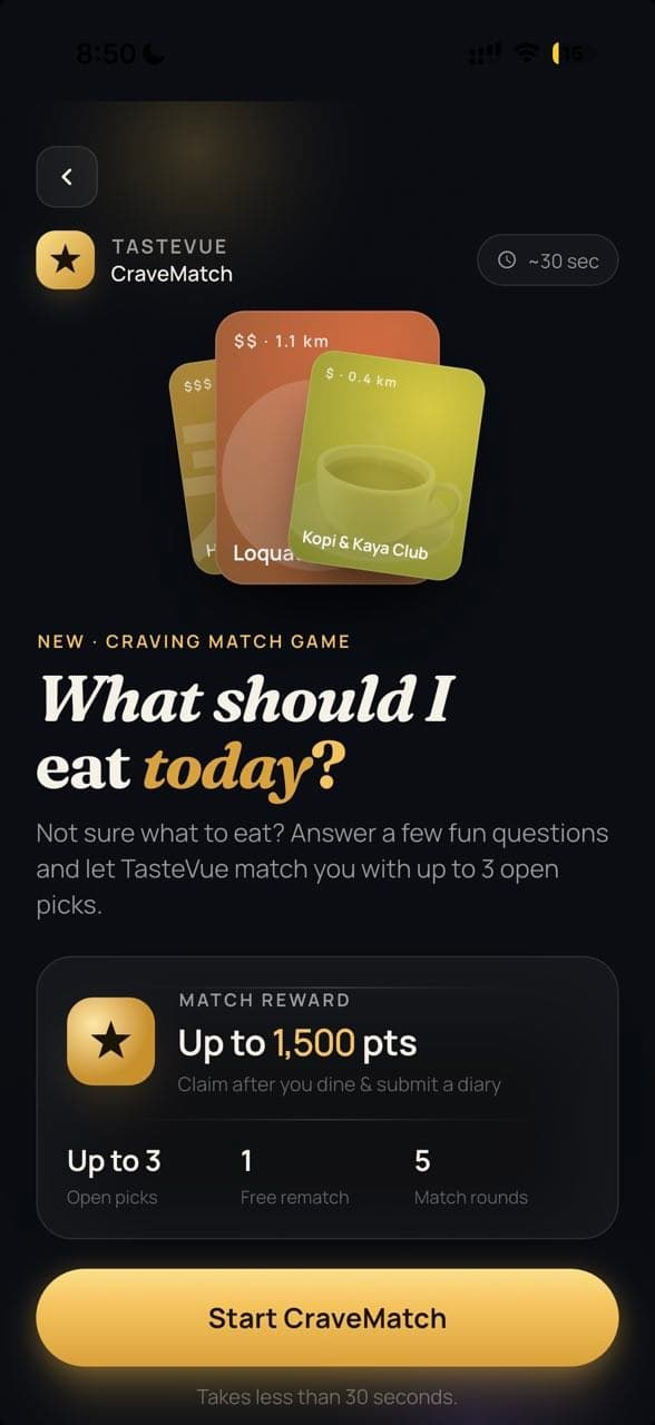 CraveMatch start screen