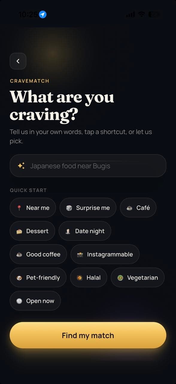 CraveMatch: tell us what you are craving