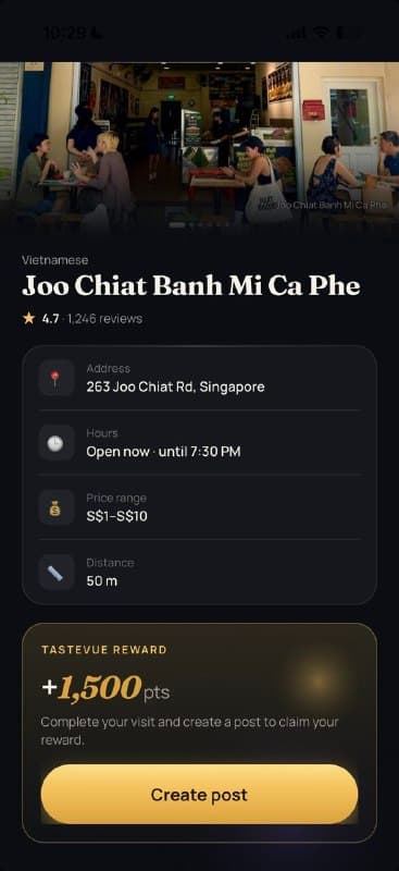 CraveMatch: restaurant details and your TasteVue reward