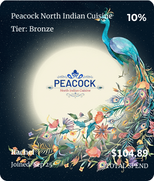 Peacock North Indian Cuisine — Platinum tier loyalty card