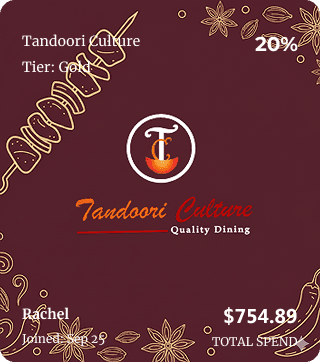 Tandoori Culture — Gold tier loyalty card