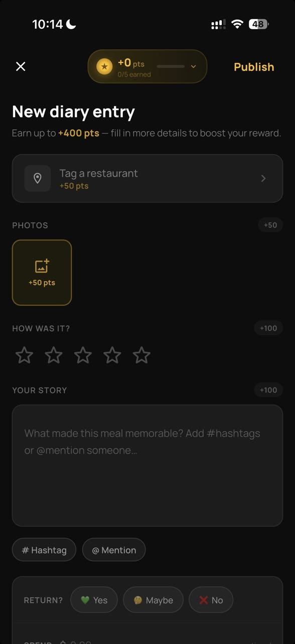 TasteVue food diary entry screen